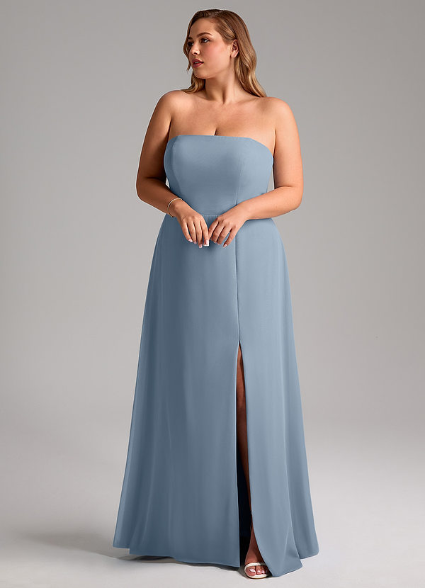 Azazie Wren Abiti da Damigella Abito Convertibile A-Line in Chiffon Spacco Laterale Blu Polveroso image1