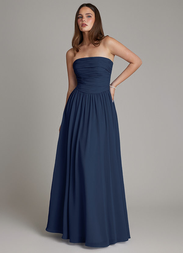Azazie Andreina Bridesmaid Dresses Dark Navy A-Line Pleated Chiffon Dress image1