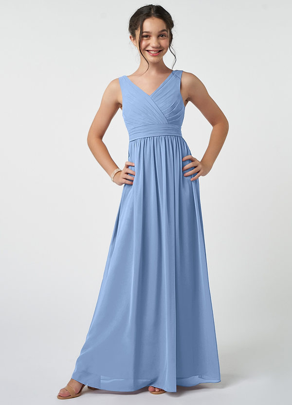 Azazie Kora Steel Blue A-Line Pleated Chiffon Dress image1