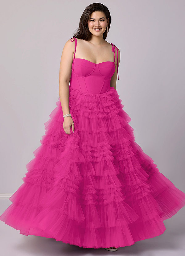 Barbie ♥ Azazie Vestido Invitada Boda Vestido de Corte En A Escote de Corazón Hasta el suelo Tul image1