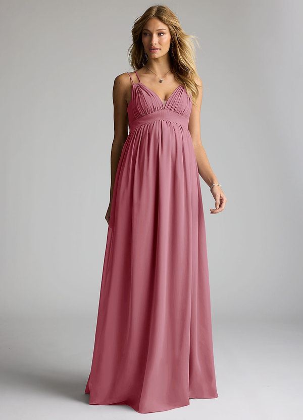 Azazie Emree Maternity Bridesmaid Dresses A-Line Chiffon Floor-Length Dress image1