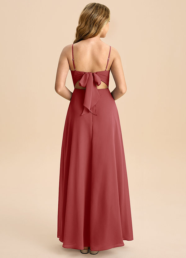 Azazie Shale Junior Rust A-Line Bow Chiffon Dress image1