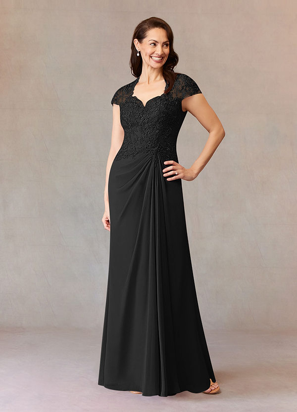 Azazie Junie Brautmutterkleider A-Linie Spitze Chiffon Kleid Schwarz image1
