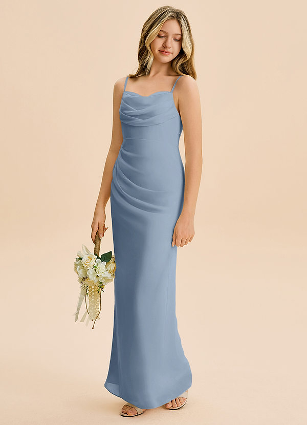 Azazie Mai Junior Vestido de Azul Polvoriento de Gasa de Corte Recto con Plisado image1