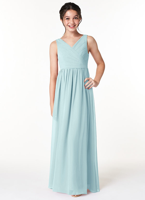 Azazie Sawyer Junior Sea Glass A-Line Pleated Chiffon Dress image1