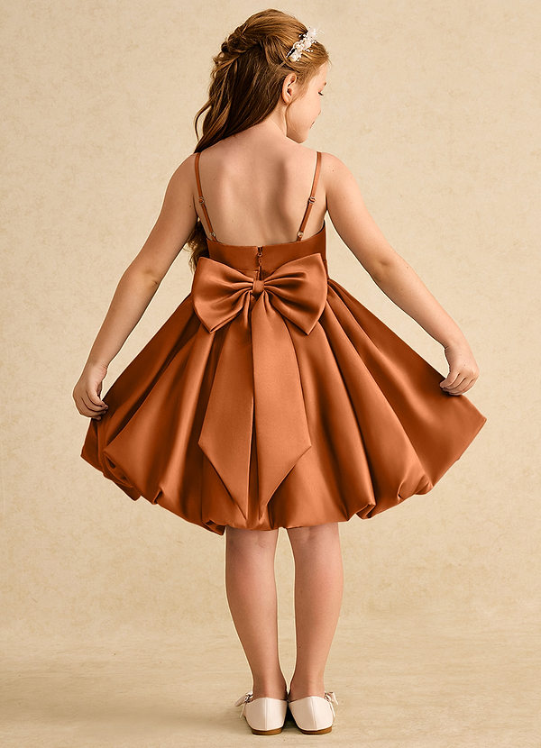 Azazie Davine Vestidos de Niña de Flores Vestido de Cobre de Satin Mate de Corte En A con Tirante Espagueti image1