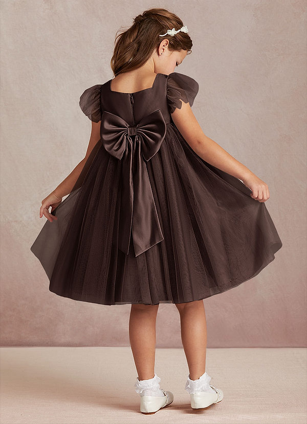 Azazie Kalio Flower Girl Dresses Ganache A-Line with Sleeves Tulle Dress image1