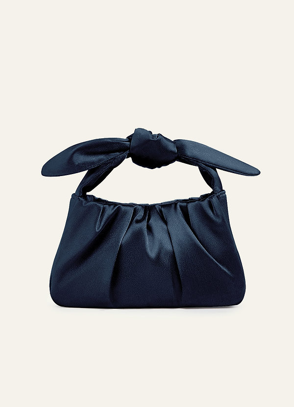 front Matching Color Metallic Satin Knotted Handle Handbag