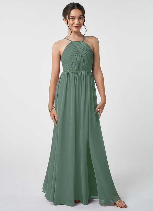 Azazie Leighton Junior Eucalyptus A-Line Pleated Chiffon Dress image1