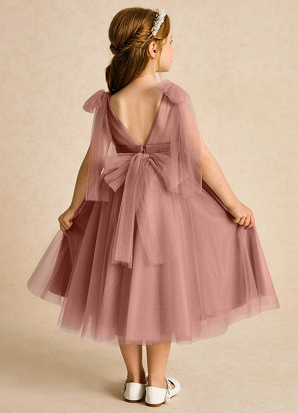 Azazie Dori Robes de Fillette d'Honneur Robe Trapèze en Tulle Rayé Rose De Cèdre image1