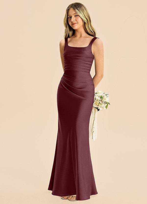 Agustina Junior Sangria Sheath Pleated Stretch Satin Dress image1