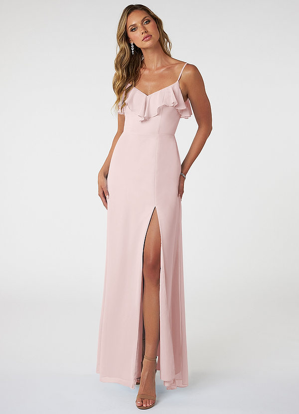 Azazie Natalia Bridesmaid Dresses Blushing Pink A-Line Chiffon Dress image1
