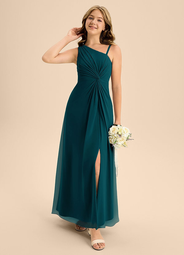 Azazie Brooke Junior Abito A-Line in Chiffon Spacco Laterale Pino image1