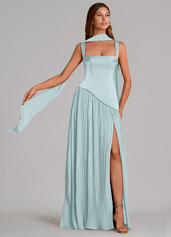 Azazie Stephanie Brautjungfernkleider A-Linie Plissee Stretch-Satin Kleid Nebel image1