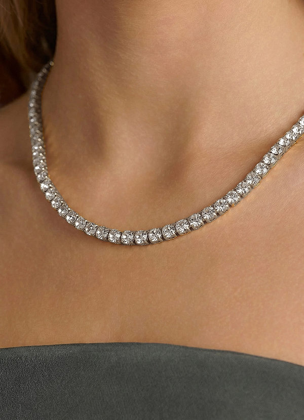front 14K Gold Plated Zirconia Tennis Necklace