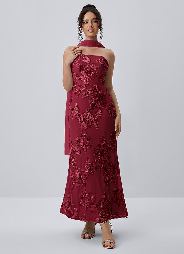 Esperanza Bourgogne Stretchig maxiklänning med 3D-blommor i spets image1