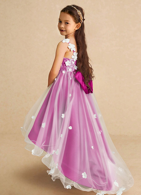 Azazie Celia Flower Girl Dresses Fuchsia A-Line Lace Tulle Dress image1