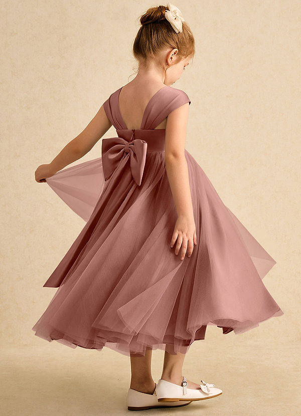 Azazie Chickadee Flower Girl Dresses Vestido Cedro Rosa de Cetim fosco de Vestido de baile com Decote em coração image1