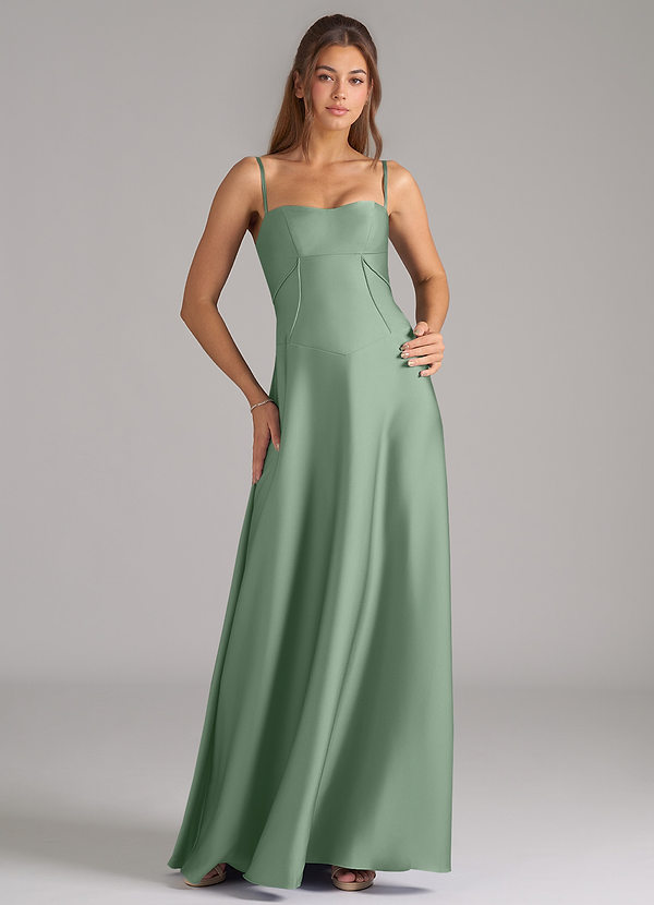 Azazie Valentine Suknie dla druhen Linia A Gorset Satyna elastyczna Do ziemi Sukienka image1