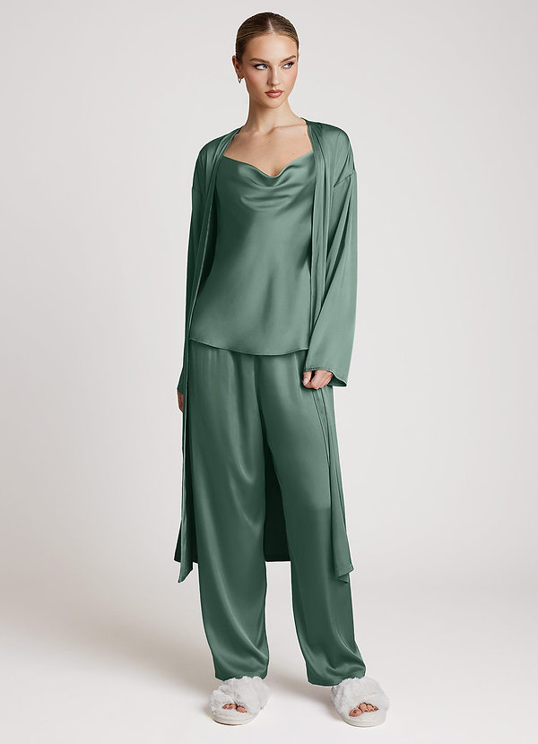 front Eukaliptus Satynowy 3-częściowy komplet wypoczynkowy z długimi rękawami