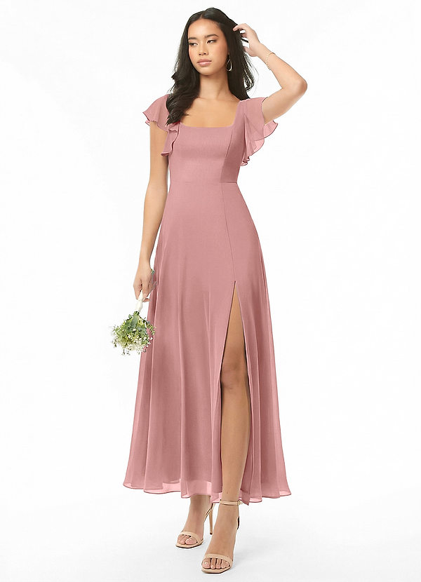 Azazie Bondi Bridesmaid Dresses Dusty Rose A-Line Ruched Chiffon Dress image1