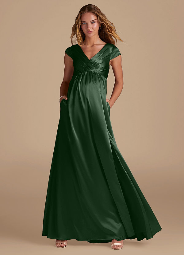 Azazie Allessia Maternity Bridesmaid Dresses A-Line Metallic Satin Floor-Length Dress image1