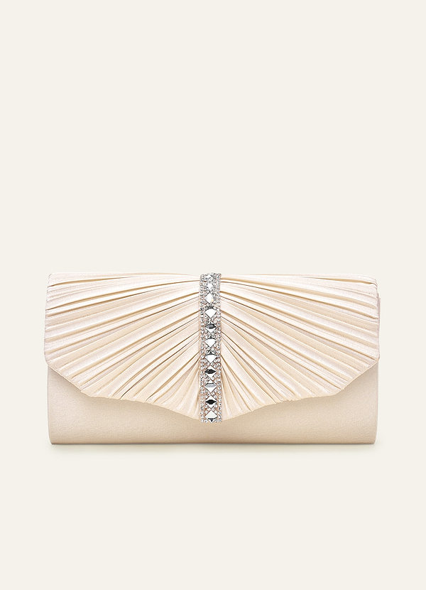 Kristallplissierte Satin-Clutch im Umschlagstil front