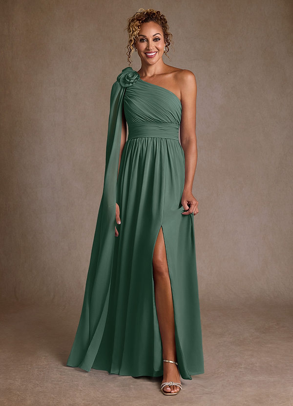 Azazie Lancaster Abiti da Mamma Sposa Abito A-Line in Chiffon Monospalla Muschio Marino image1