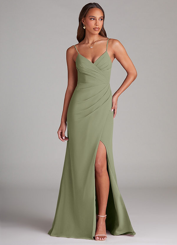 Azazie Maci Brautjungfernkleider Etui Plissee Chiffon Kleid Pistazie image1