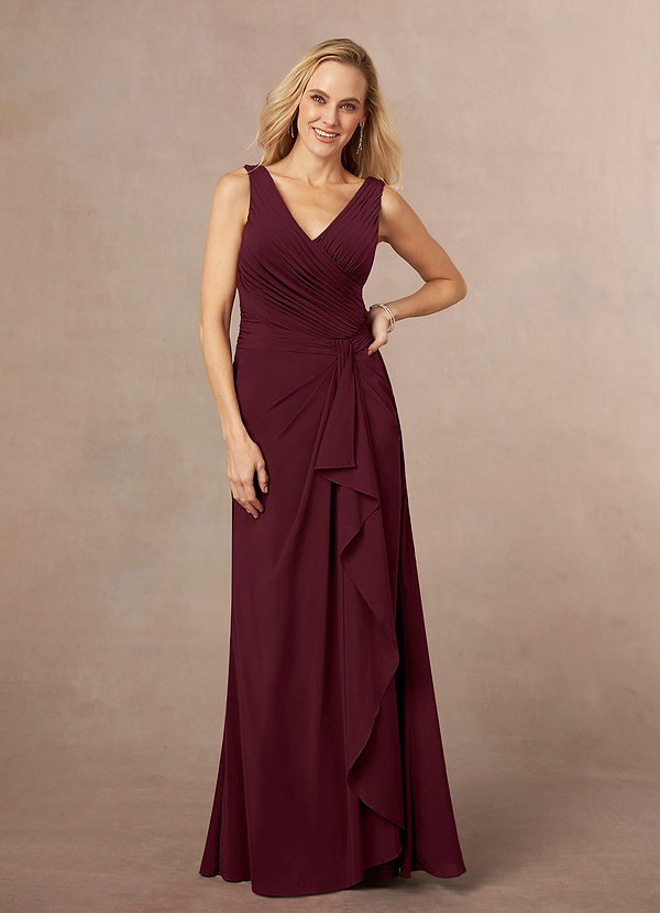 Azazie Evy Vestidos de Madre de la Novia Vestido de Cabernet de Chifón elástico de Corte En A con Plisado image1