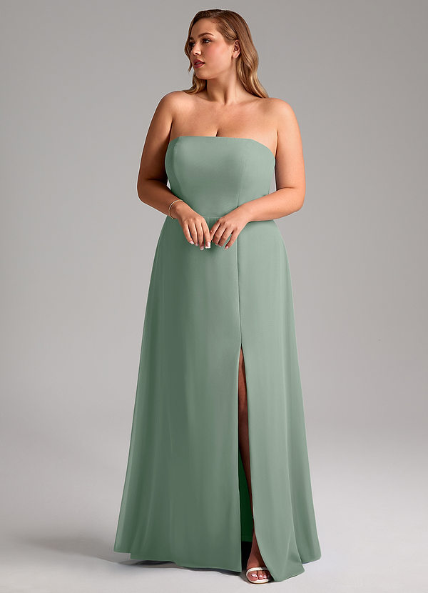 Azazie Wren Bridesmaid Dresses Silver Sage A-Line Side Slit Chiffon Convertible Dress image1