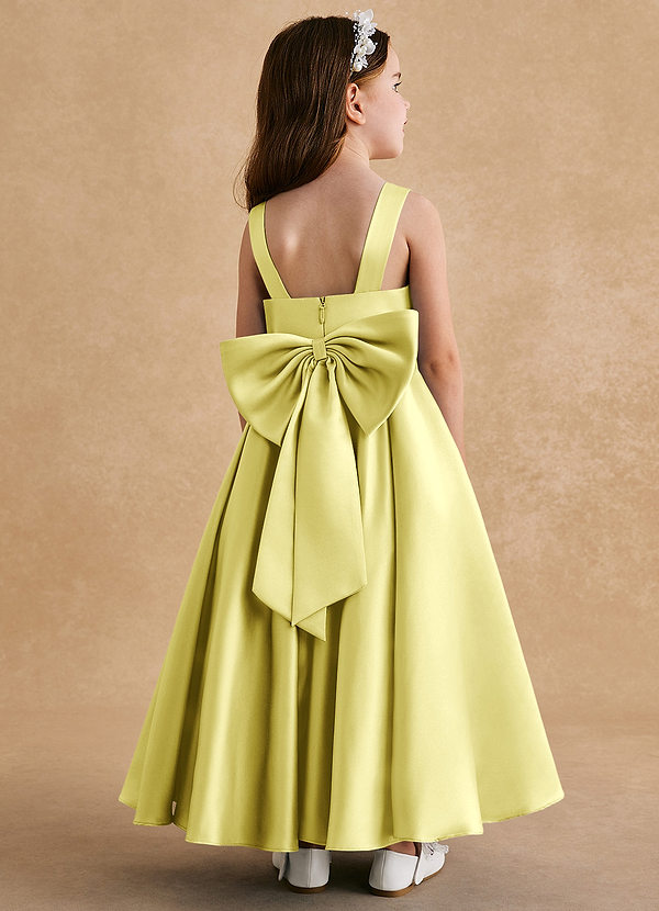 Azazie Honey Bear Flower Girl Dresses Lemon Sorbet A-Line Pleated Matte Satin Dress image1