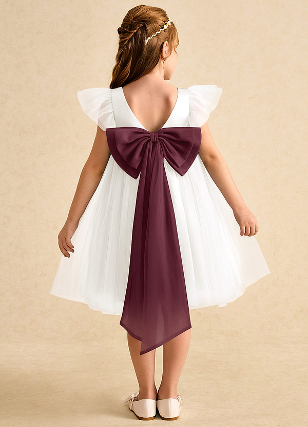 Azazie Munchkin Flower Girl Dresses Ivory Cabernet A-Line Bow Tulle Dress image1