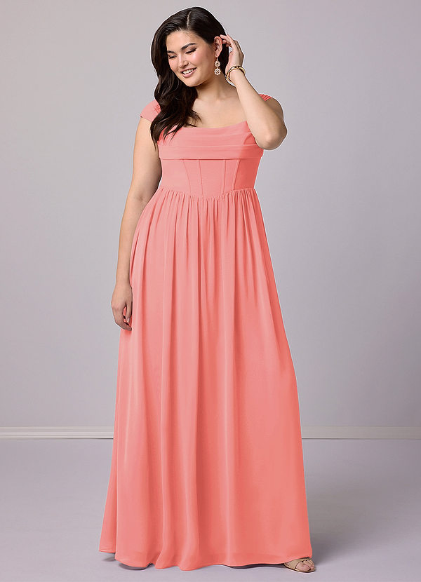 Barbie ♥ Azazie Bridesmaid Dresses Coral A-Line Corset Chiffon Dress image1