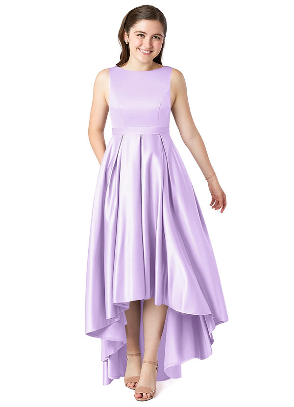 Azazie Inaya Junior A-Linie Gürtel/Schärpe Stretch-Satin Kleid Flieder image1