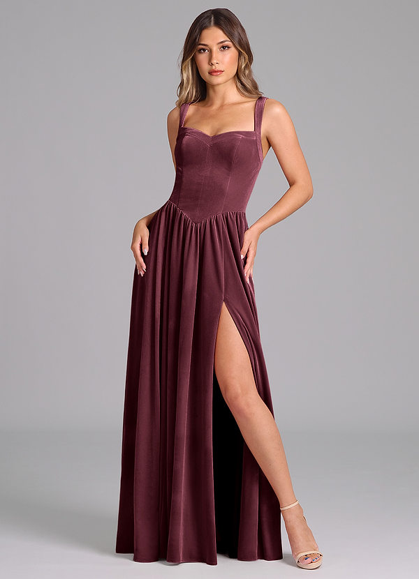 Azazie Francis Bridesmaid Dresses Raspberry A-Line Corset Velvet Dress image1