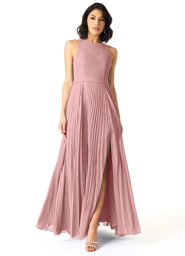 Azazie Lindie Bridesmaid Dresses Dusty Rose A-Line Scoop Pleated Chiffon Dress image1
