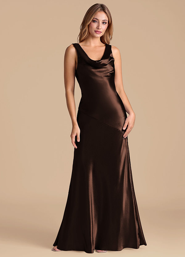 Azazie Rylina 신부 들러리 드레스 인어 메탈릭 새틴 바닥 길이 드레스 image1