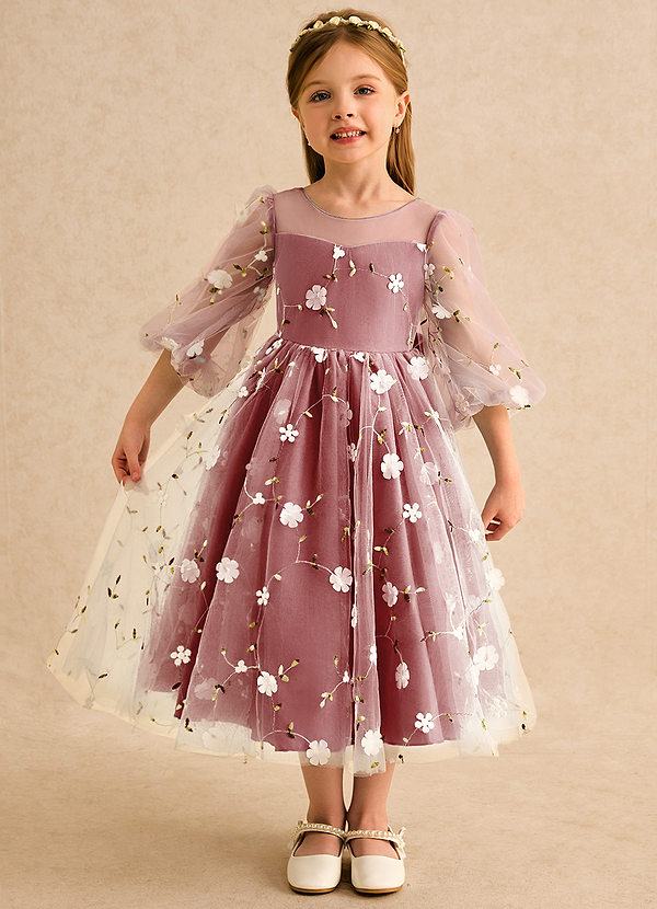 Azazie Elowen Flower Girl Dresses Rust A-Line Sweetheart Neckline Lace Dress image1