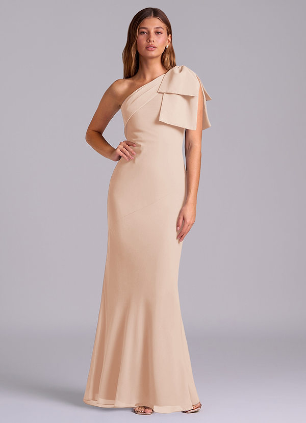 Azazie Yuanna Bridesmaid Dresses English Rose Mermaid One Shoulder Chiffon Dress image1