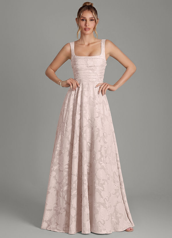 Azazie Azaria Bridesmaid Dresses Blushing Pink A-Line Corset Floral Burnout Dress image1