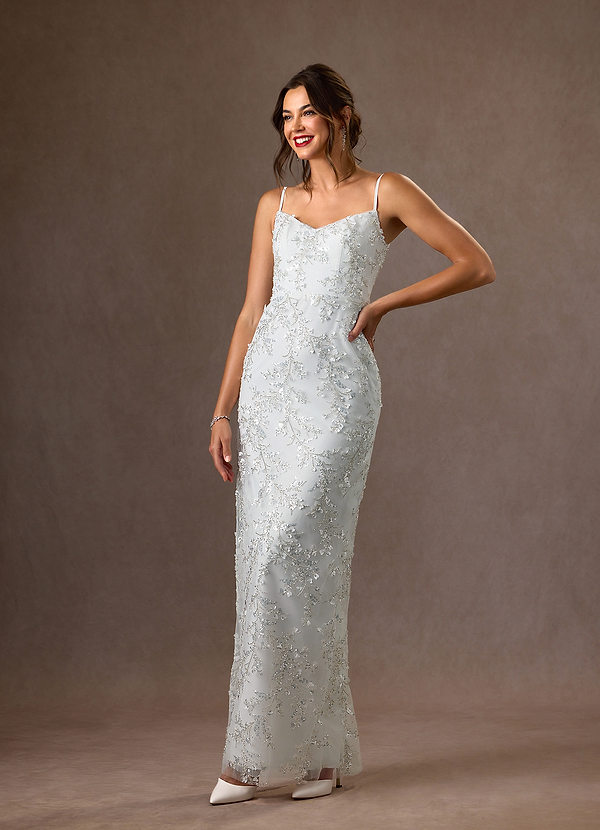 Azazie Era Wedding Dresses Diamond White Sheath Lace Dress image1