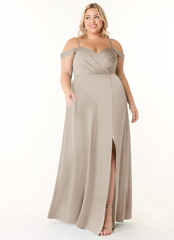 Azazie Ocean Bridesmaid Dresses Frost A-Line V-Neck Pleated Stretch Satin Dress image1