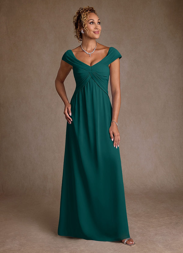 Azazie Myrtle Mother of the Brides Dresses Peacock A-Line Pleated Chiffon Dress image1