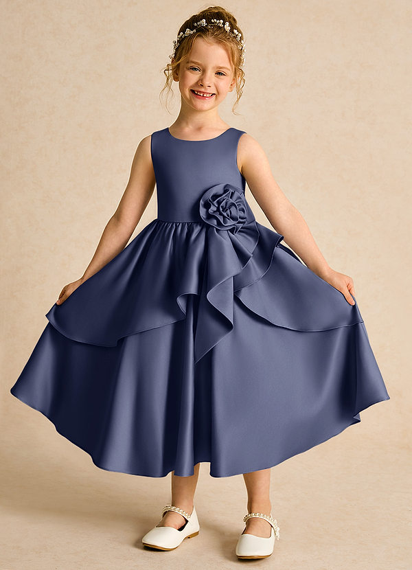 Azazie Hermia Flower Girl Dresses Stormy A-Line Sleeveless Matte Satin Dress image1