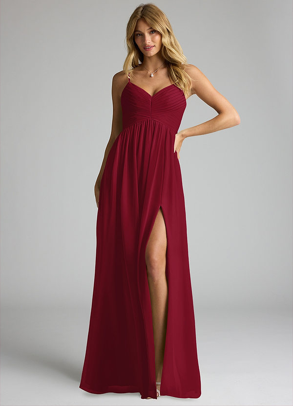 Azazie Alia Bridesmaid Dresses Burgundy A-Line Pleated Chiffon Dress image1