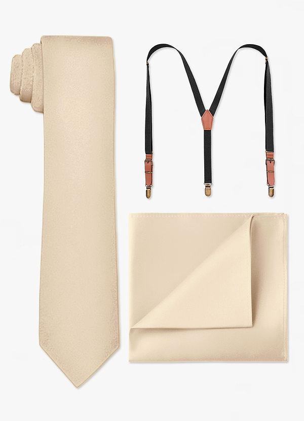 front Matching Skinny Tie & Pocket Square & Suspenders Set