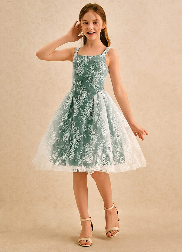 Azazie Cubbie Girls Formal Blumenkinder Kleider A-Linie Spitze Kleid Dunkelgrün image1