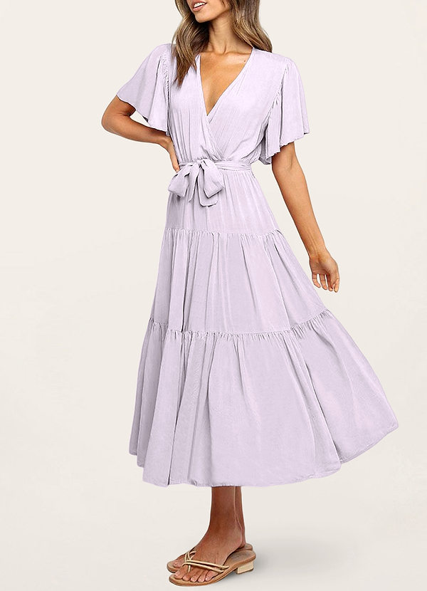 back Summer Journey Lilac Tie-Front Midi Dress