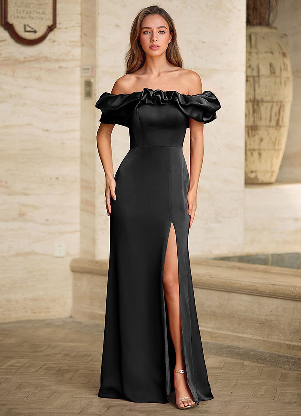 Tiana Black Off-the-shoulder 3D Satin Prom Dress image1